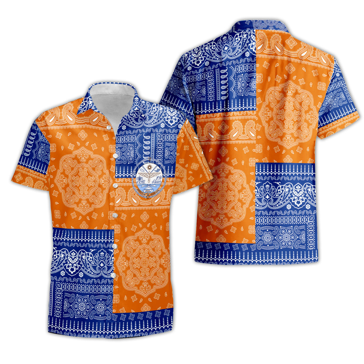 Marshall Islands Short Sleeve Shirt Flag And Paisley Basic Style 1