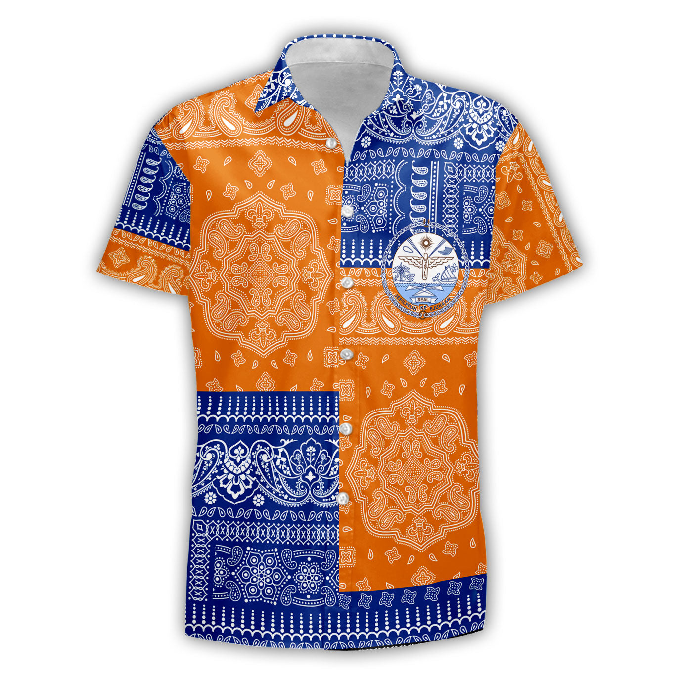 Marshall Islands Short Sleeve Shirt Flag And Paisley Basic Style 2