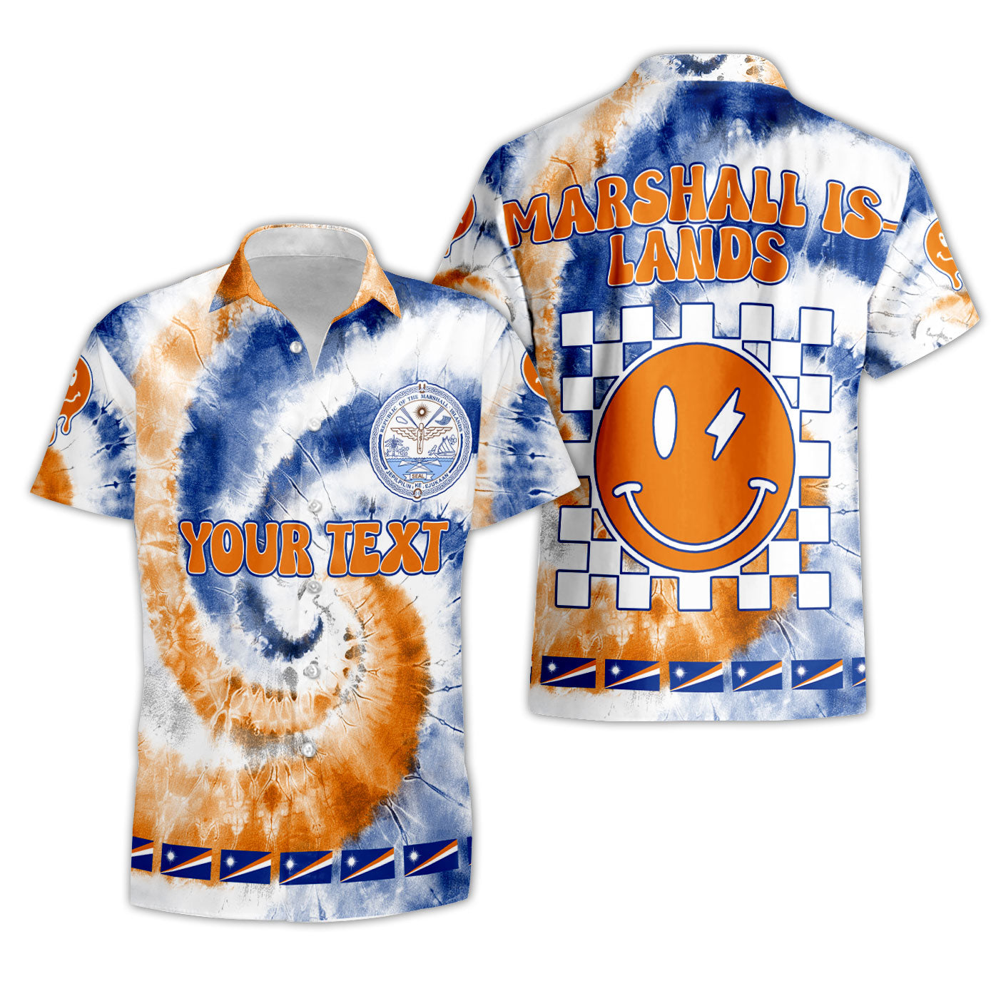 Marshall Islands Short Sleeve Shirt Custom Tie Dye Style 3