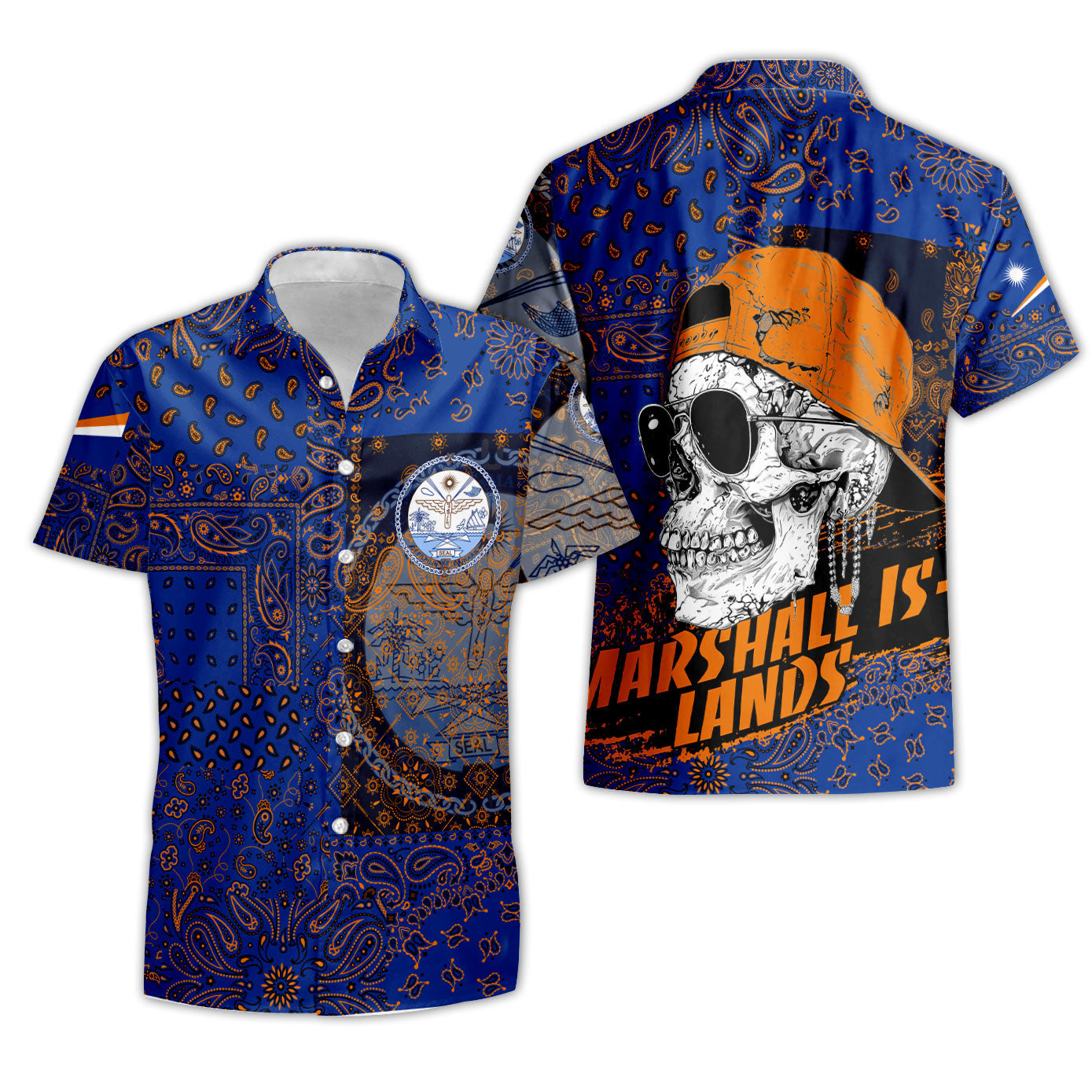 Marshall Islands Short Sleeve Shirt Paisley Flag And Skull Style 3