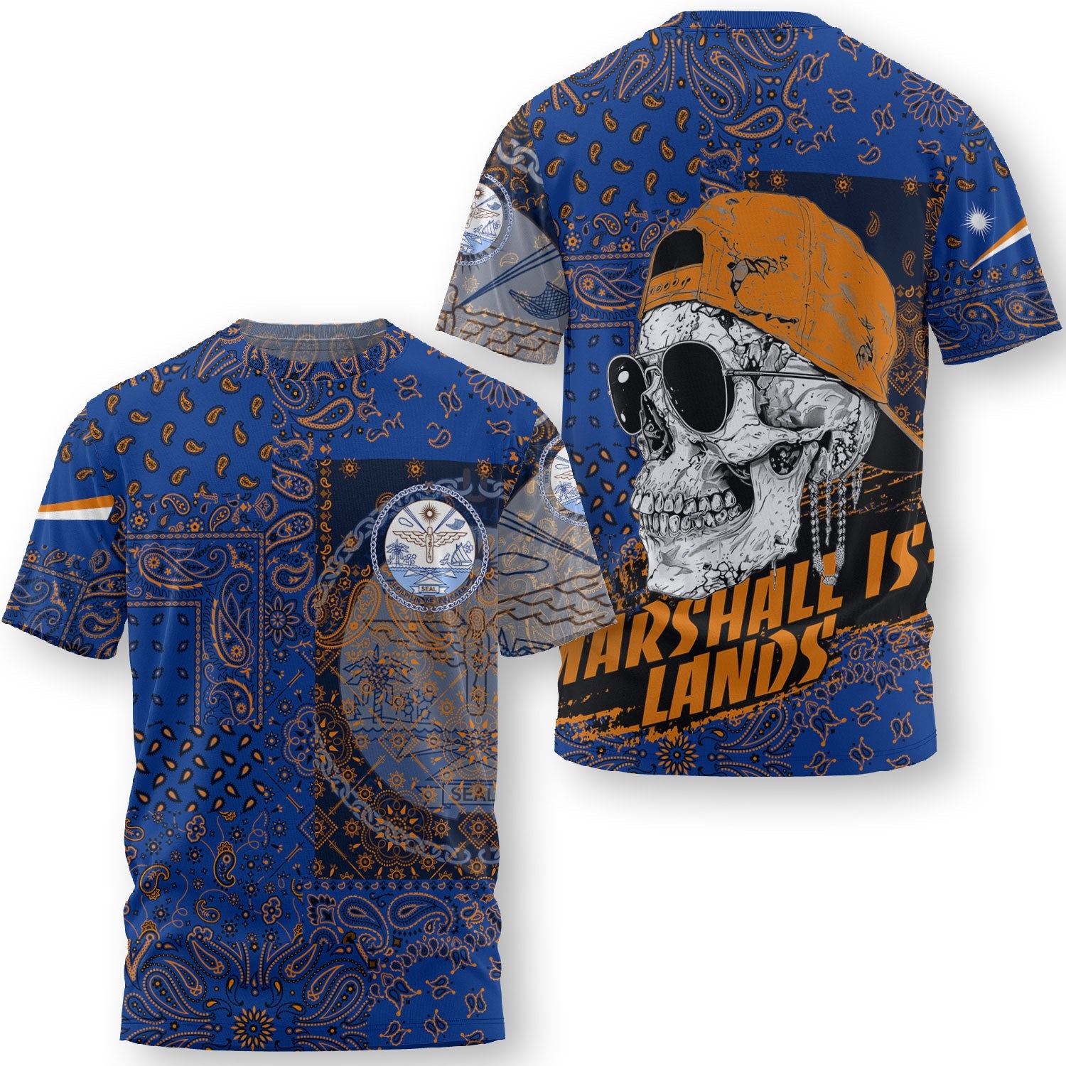 Marshall Islands T Shirt Paisley Flag And Skull Style 3