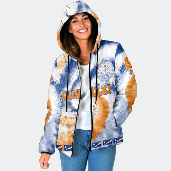 Marshall Islands Women Hooded Padded Jacket Custom Tie Dye Style 1