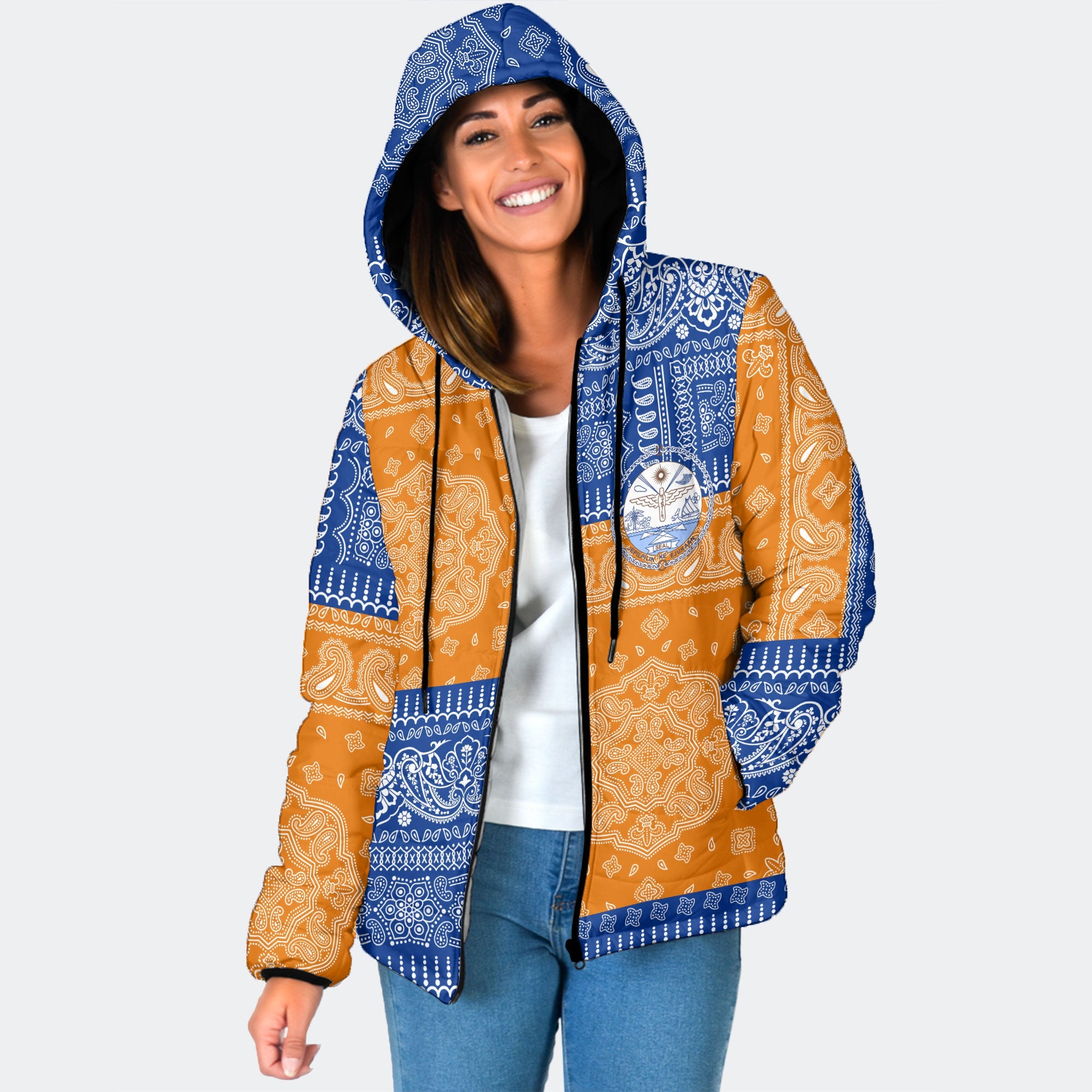 Marshall Islands Women Hooded Padded Jacket Flag And Paisley Basic Style 1