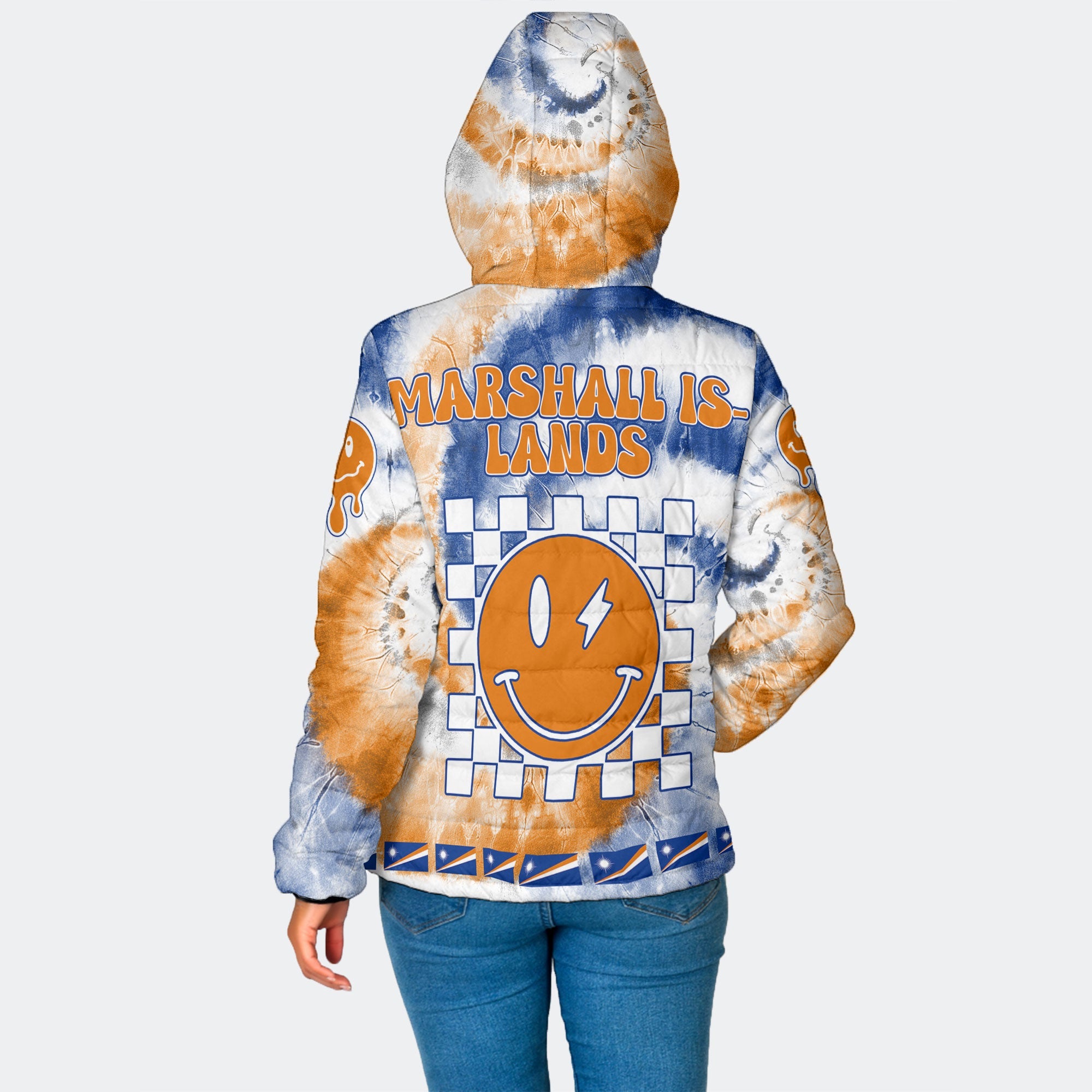 Marshall Islands Women Hooded Padded Jacket Custom Tie Dye Style 2