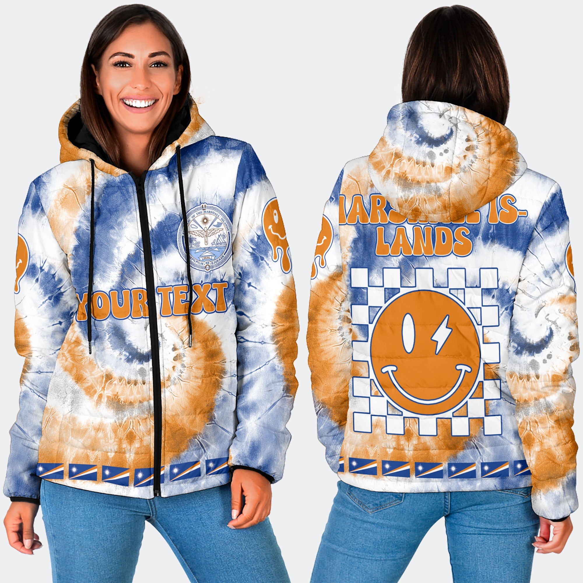 Marshall Islands Women Hooded Padded Jacket Custom Tie Dye Style 3