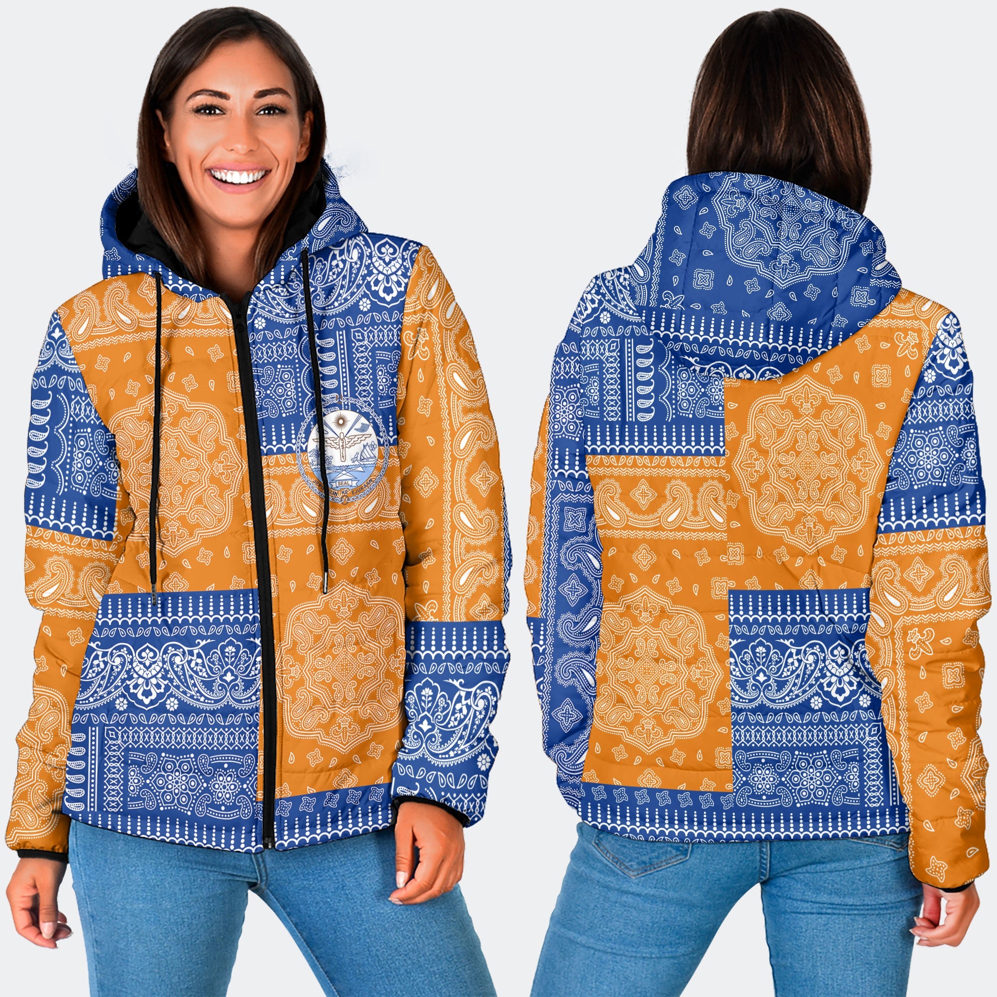 Marshall Islands Women Hooded Padded Jacket Flag And Paisley Basic Style 3