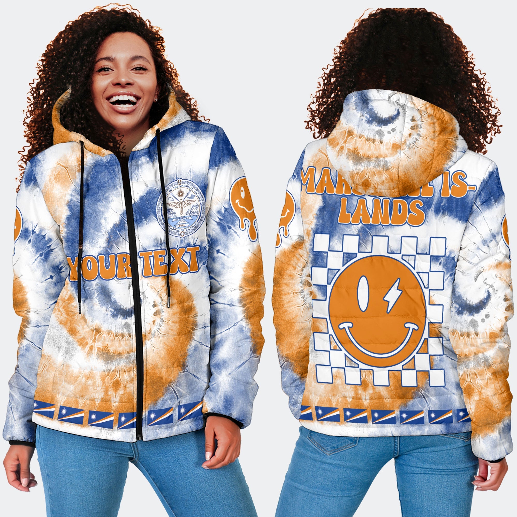 Marshall Islands Women Hooded Padded Jacket Custom Tie Dye Style 4