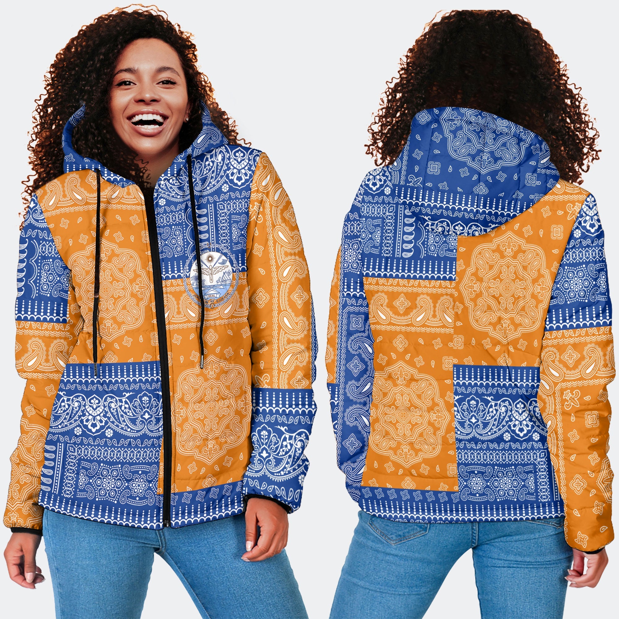 Marshall Islands Women Hooded Padded Jacket Flag And Paisley Basic Style 4