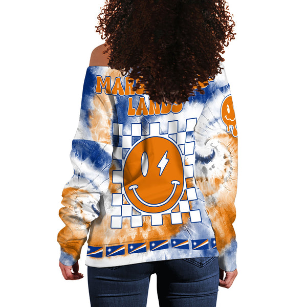 Marshall Islands Women Off Shoulder Sweatshirt Custom Tie Dye Style 1