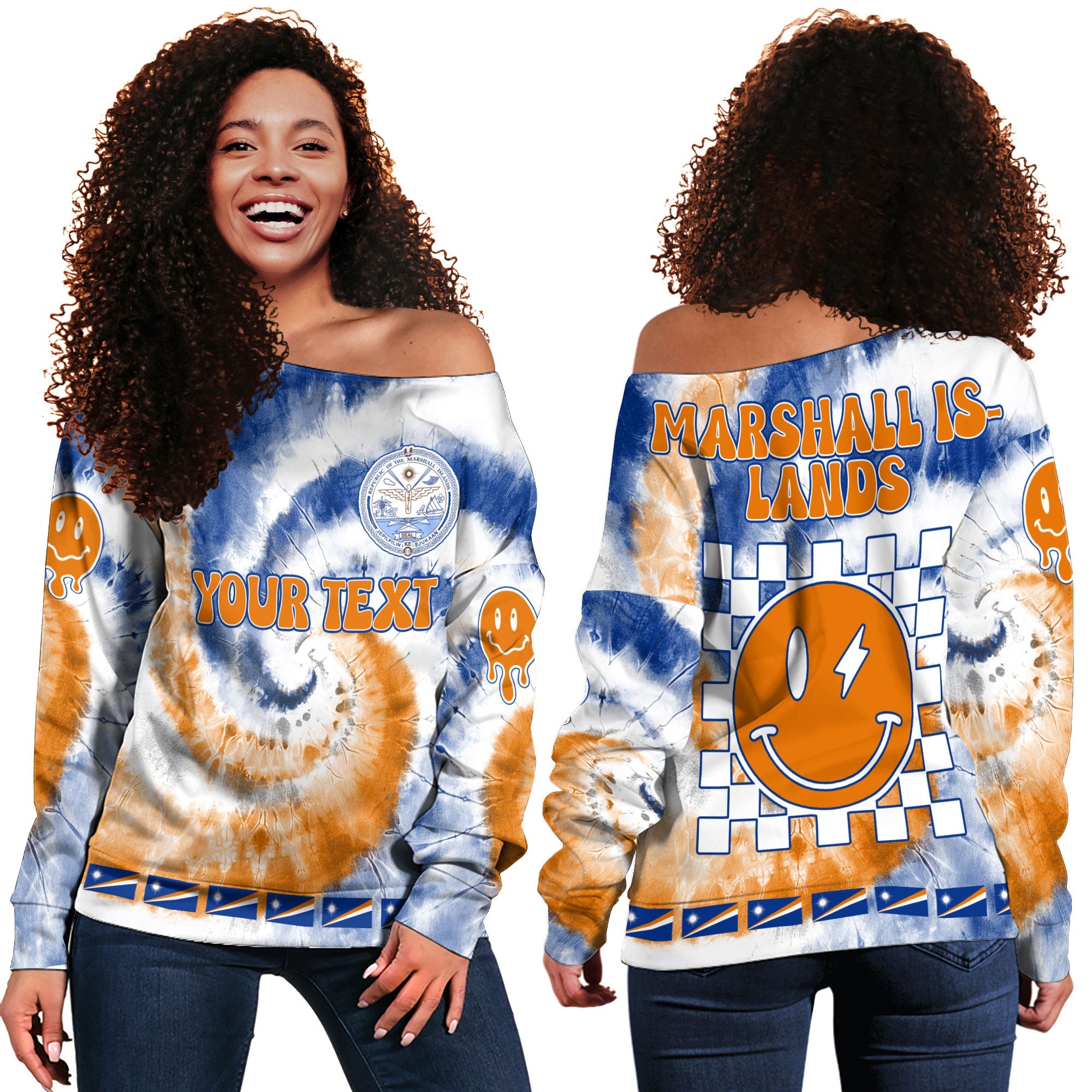 Marshall Islands Women Off Shoulder Sweatshirt Custom Tie Dye Style 2