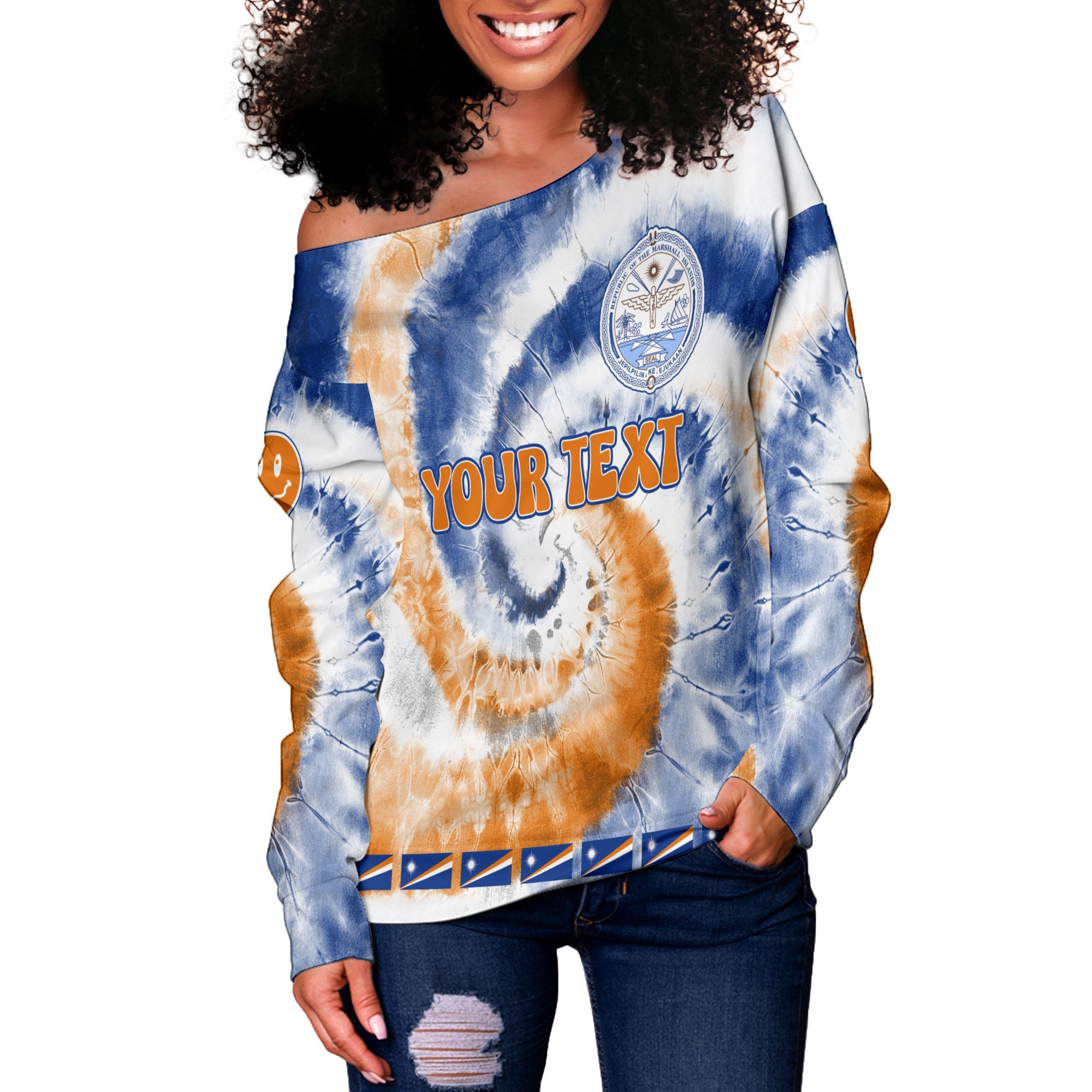 Marshall Islands Women Off Shoulder Sweatshirt Custom Tie Dye Style 3