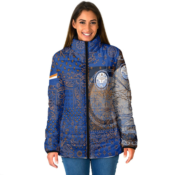 Marshall Islands Women Padded Jacket Paisley Flag And Skull Style 1