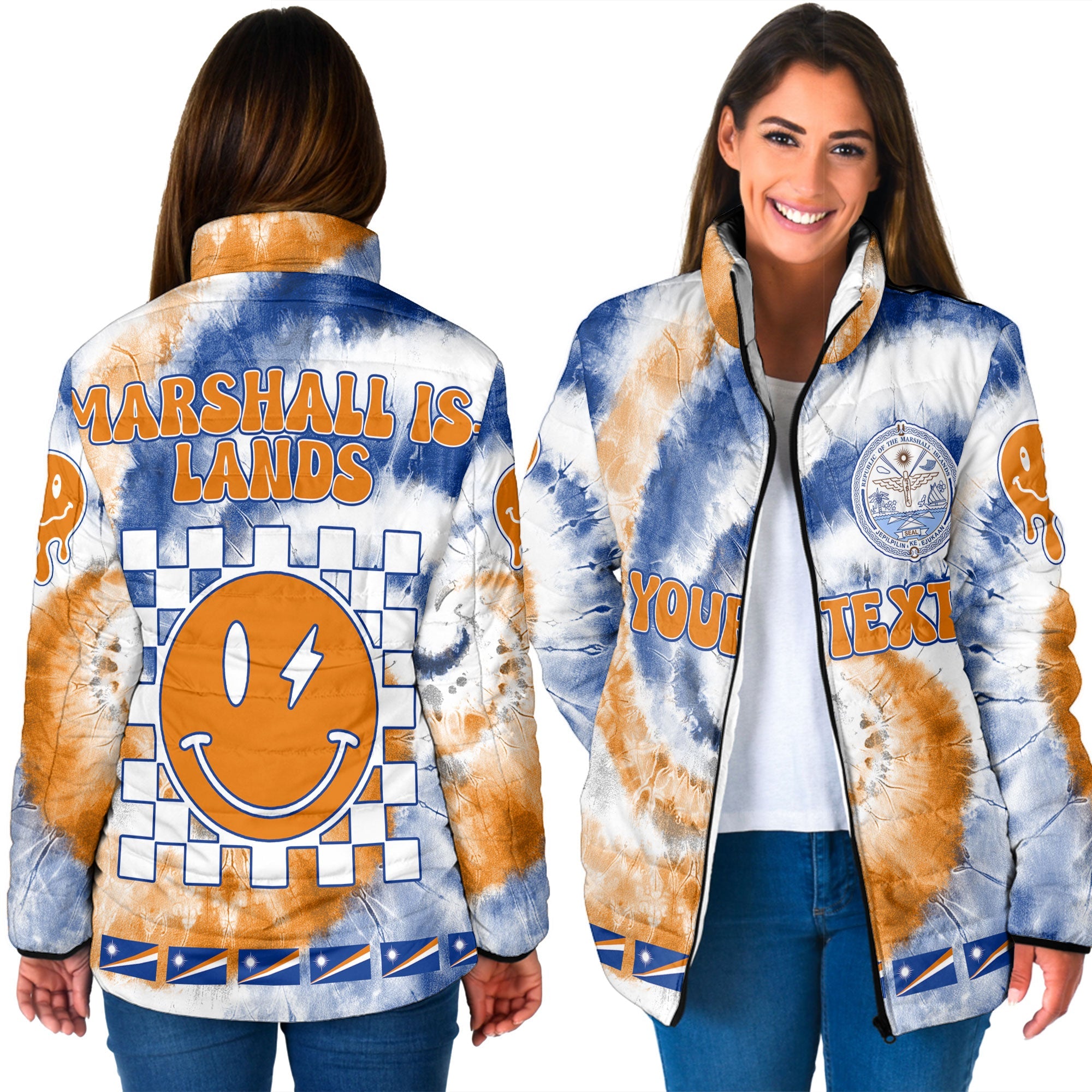 Marshall Islands Women Padded Jacket Custom Tie Dye Style 3