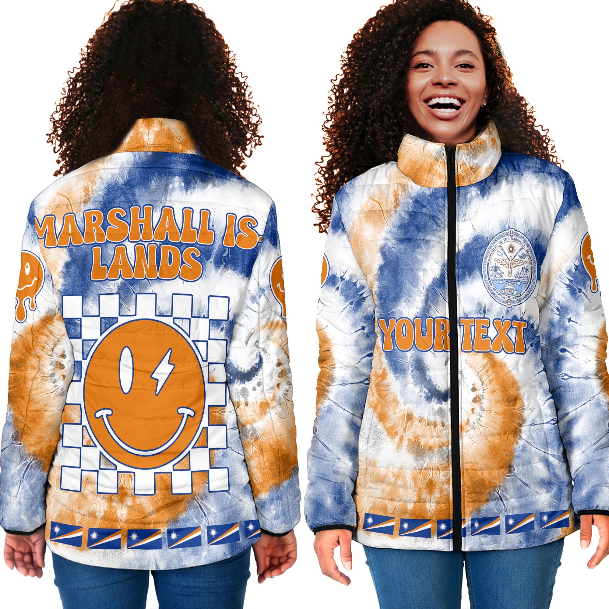 Marshall Islands Women Padded Jacket Custom Tie Dye Style 4