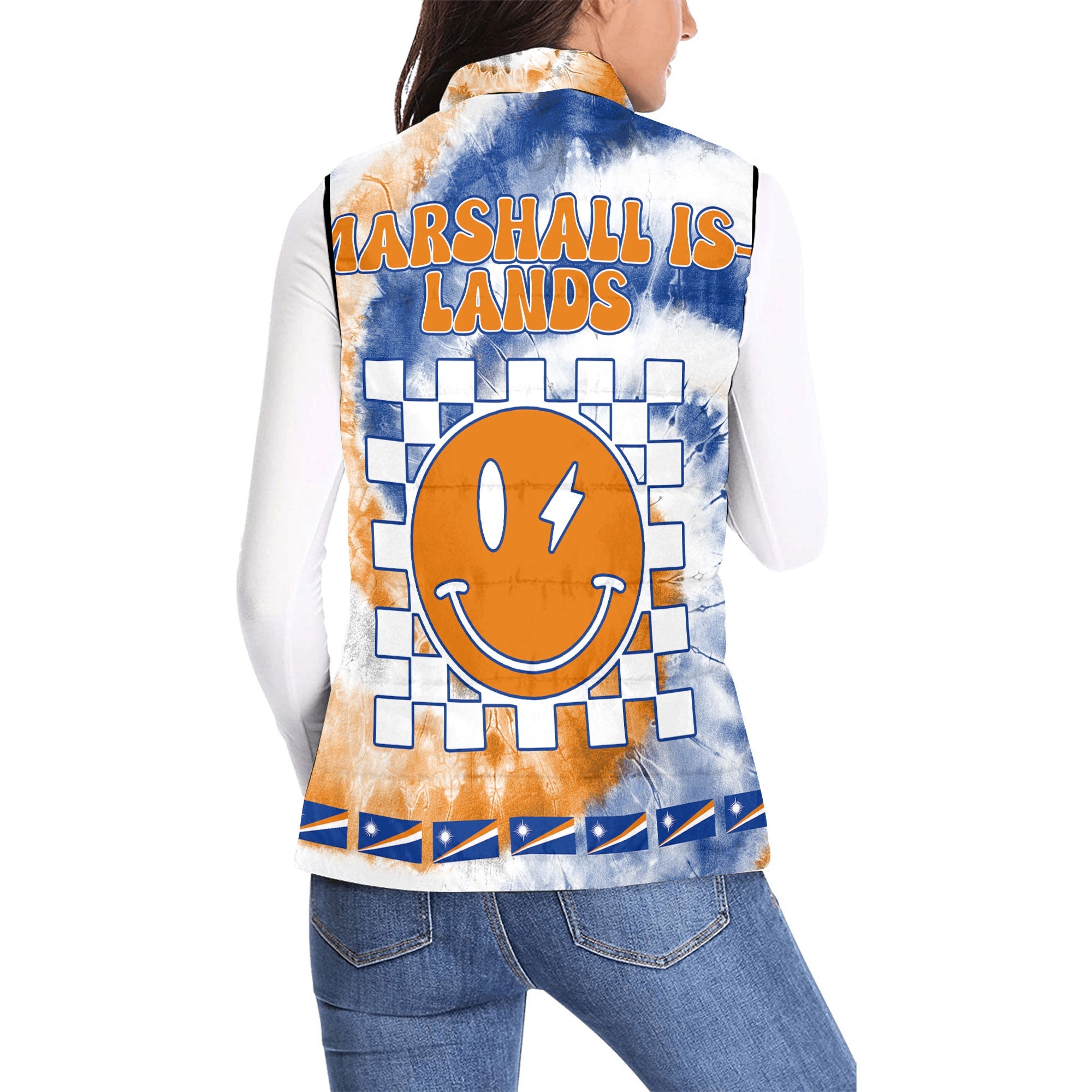 Marshall Islands Women Padded Jacket Vest Custom Tie Dye Style 2