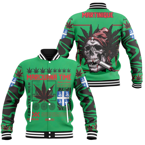 Martinique Baseball Jacket Flag & Coat Of Arms Marijuanas Style