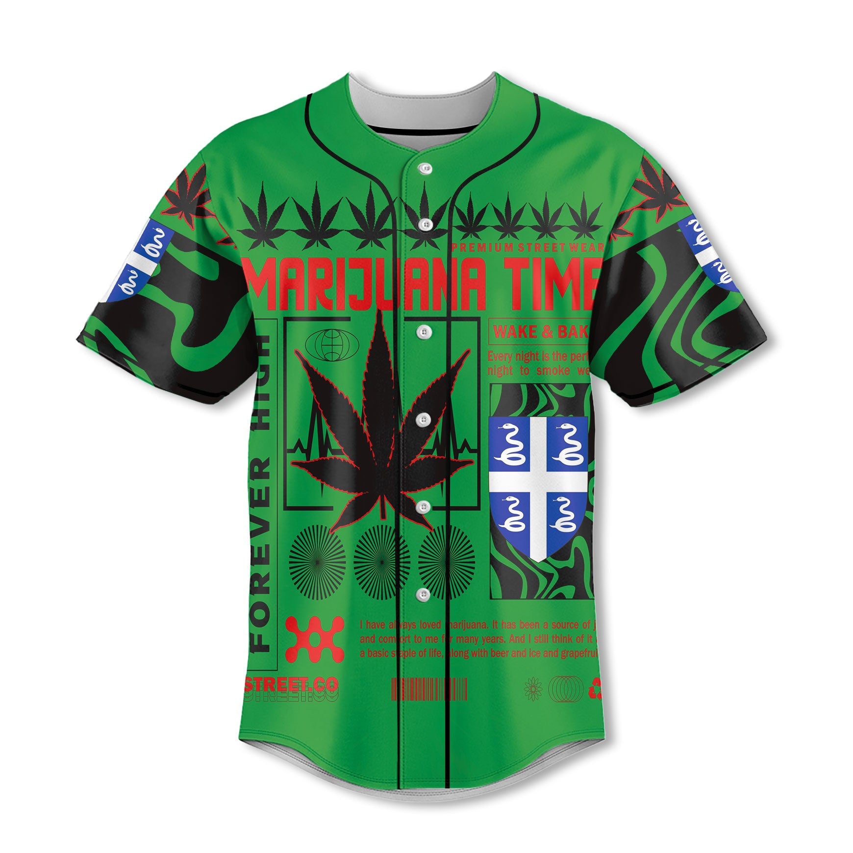 Martinique Baseball Jersey Flag & Coat Of Arms Marijuanas Style