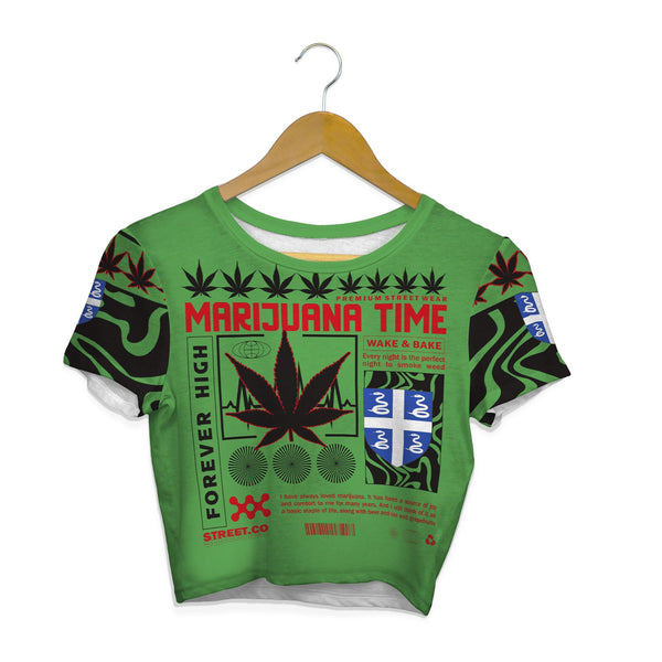 Martinique Crop Top T Shirt Flag & Coat Of Arms Marijuanas Style