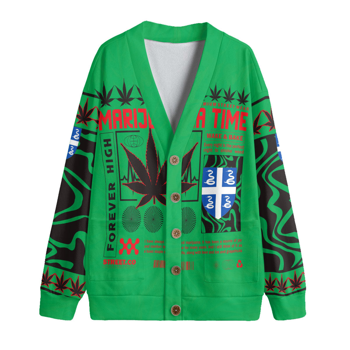 Martinique Fleece Cardigan Flag & Coat Of Arms Marijuanas Style