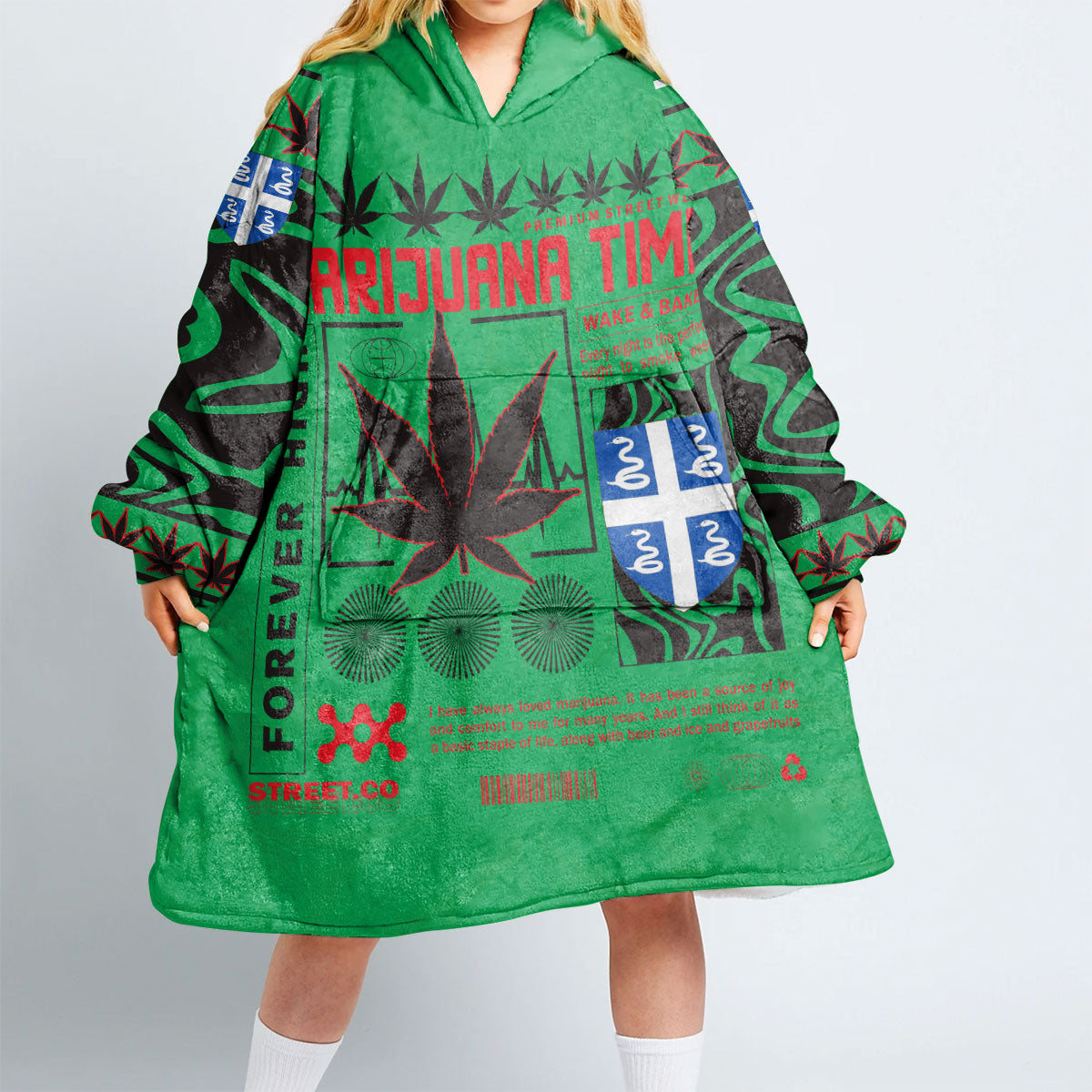 Martinique Snug Hoodie Flag & Coat Of Arms Marijuanas Style