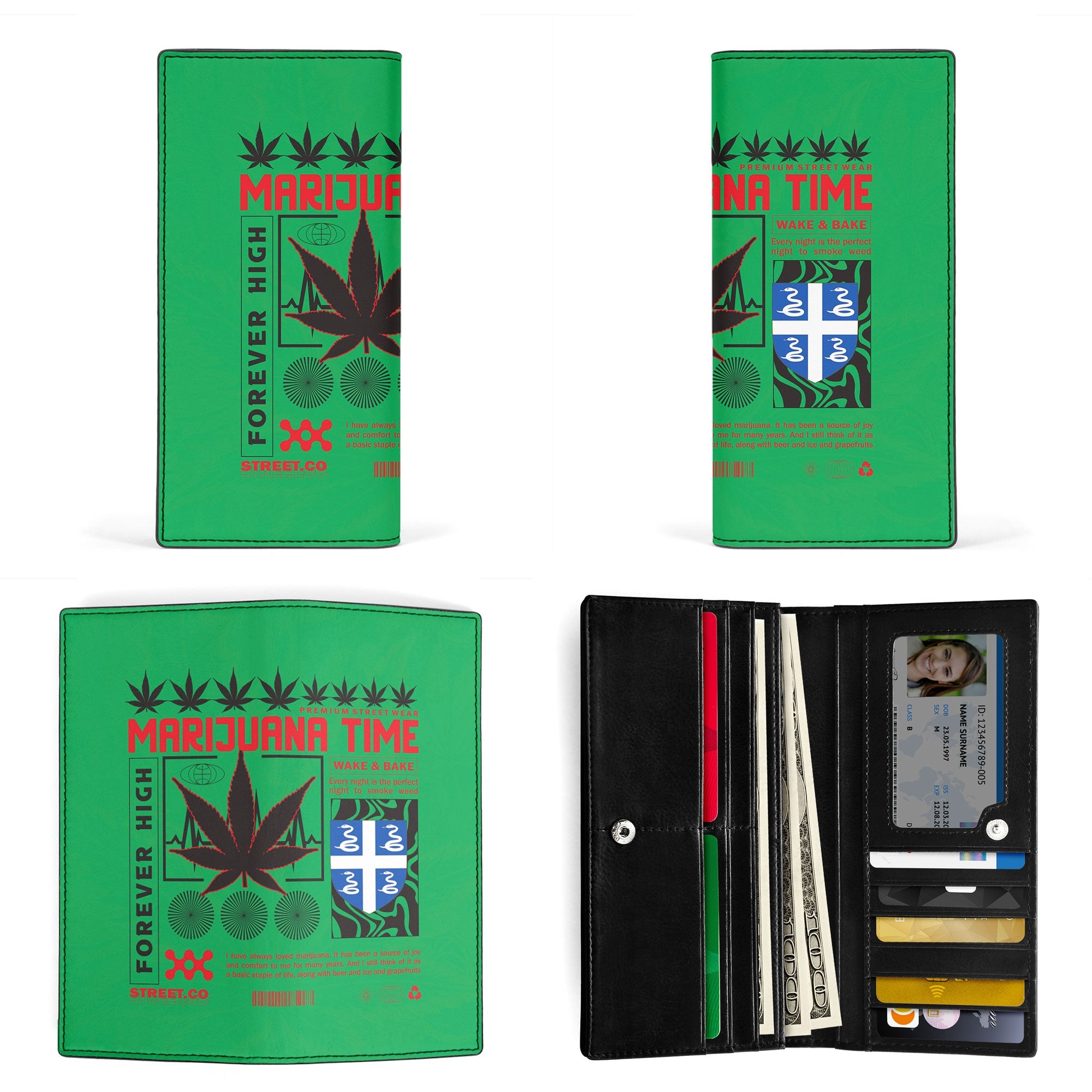 Martinique Leather Wallet Flag & Coat Of Arms Marijuanas Style