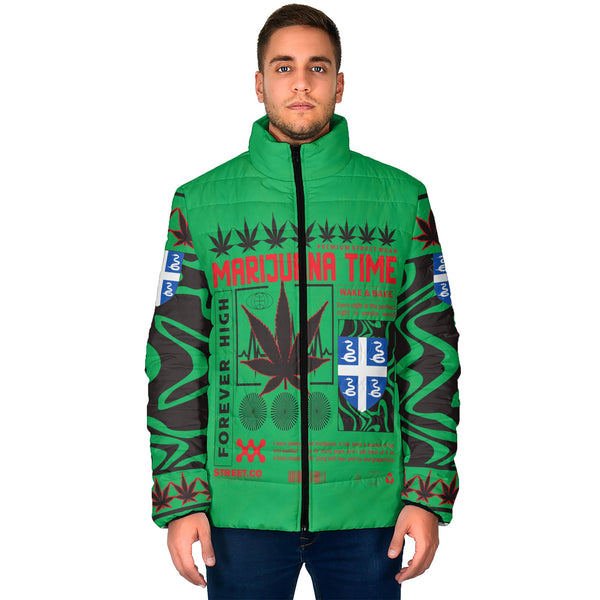 Martinique Men Padded Jacket Flag & Coat Of Arms Marijuanas Style