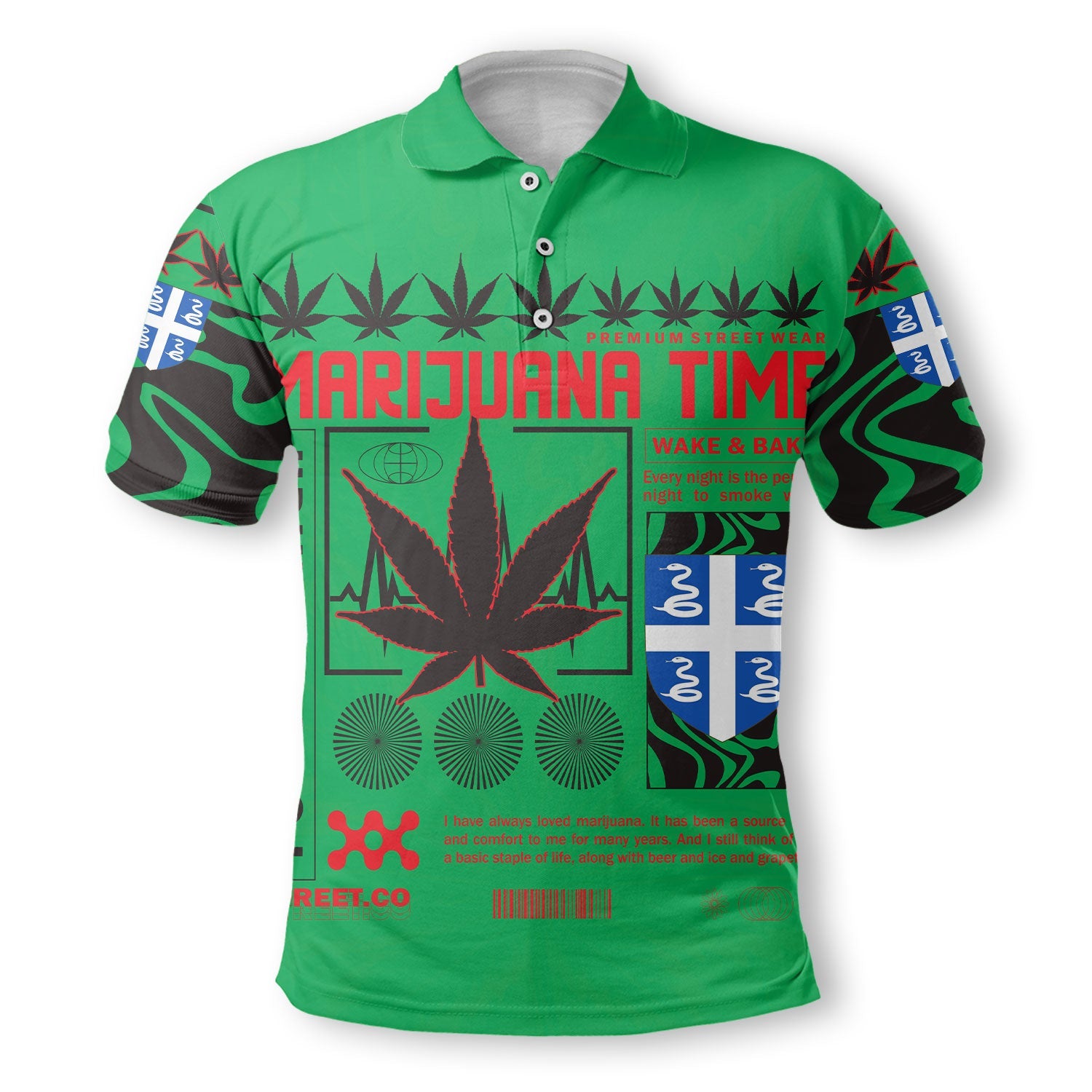 Martinique Polo Shirt Flag & Coat Of Arms Marijuanas Style