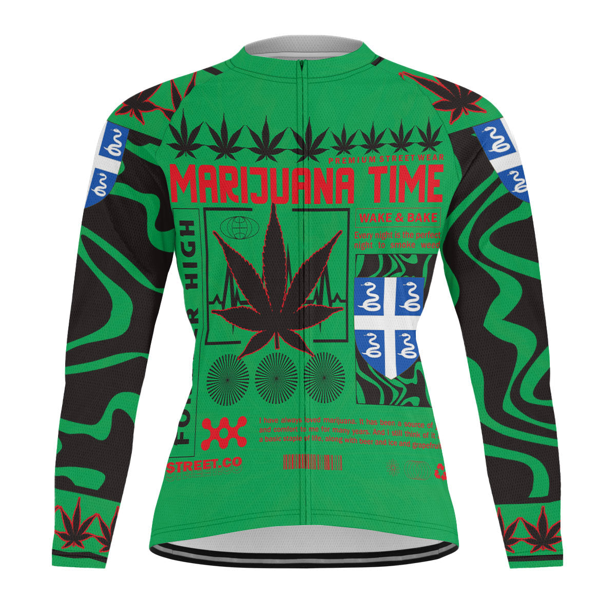 Martinique Men's Cycling Jersey Long Sleeve Flag & Coat Of Arms Marijuanas Style