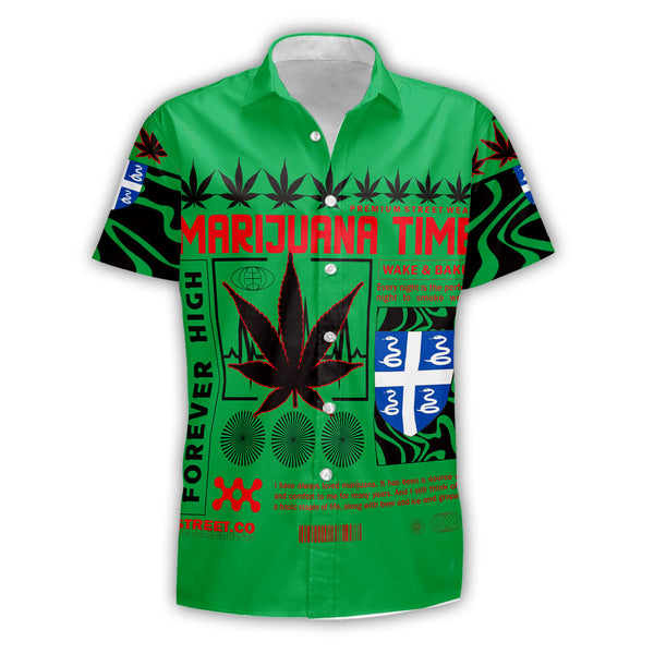 Martinique Short Sleeve Shirt Flag & Coat Of Arms Marijuanas Style