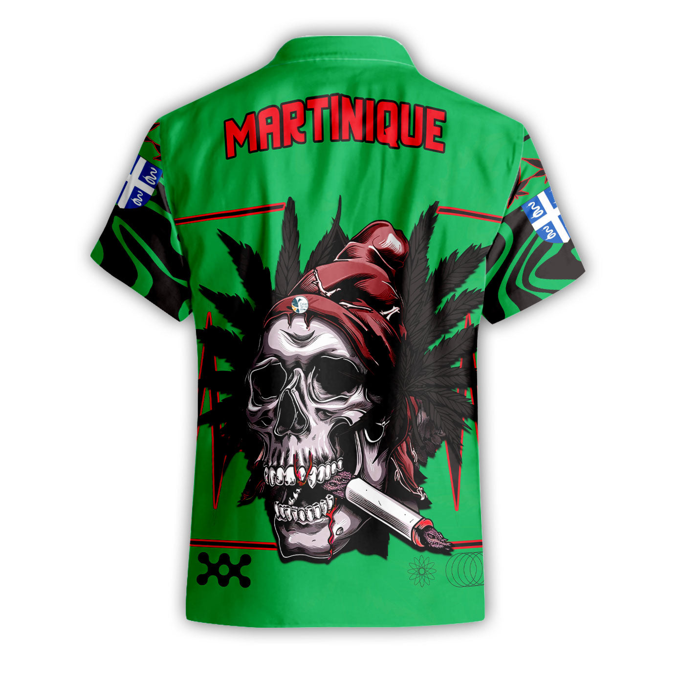 Martinique Short Sleeve Shirt Flag & Coat Of Arms Marijuanas Style