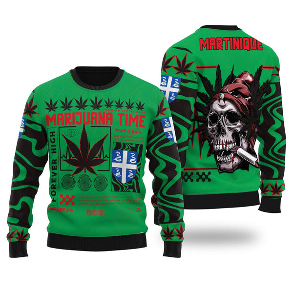 Martinique Ugly Sweater Flag & Coat Of Arms Marijuanas Style