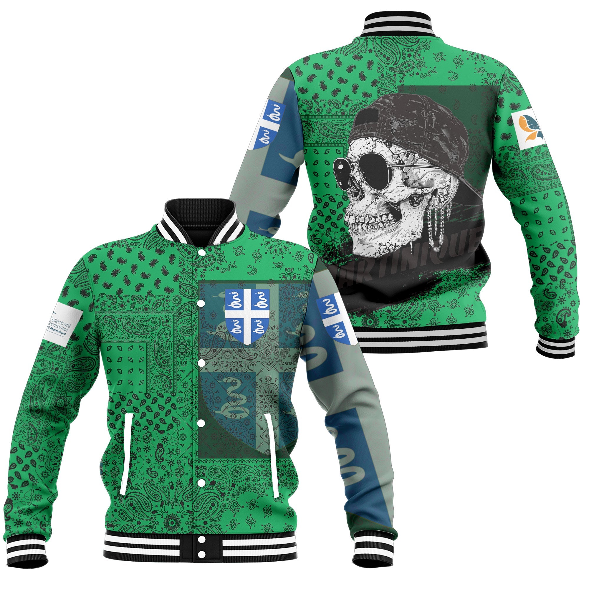 Martinique Baseball Jacket Paisley Flag And Skull Style 1