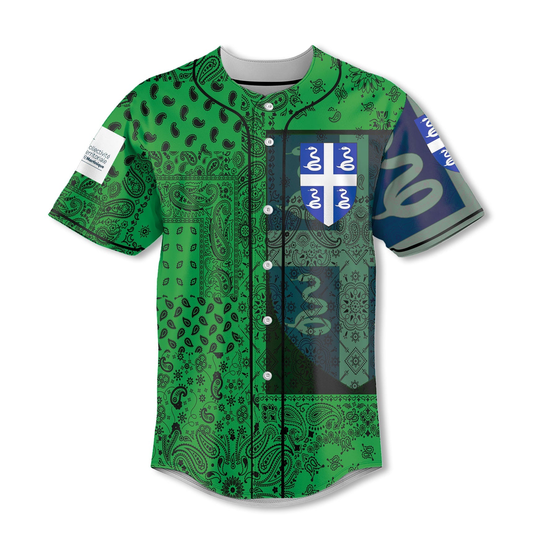 Martinique Baseball Jersey Paisley Flag And Skull Style 2