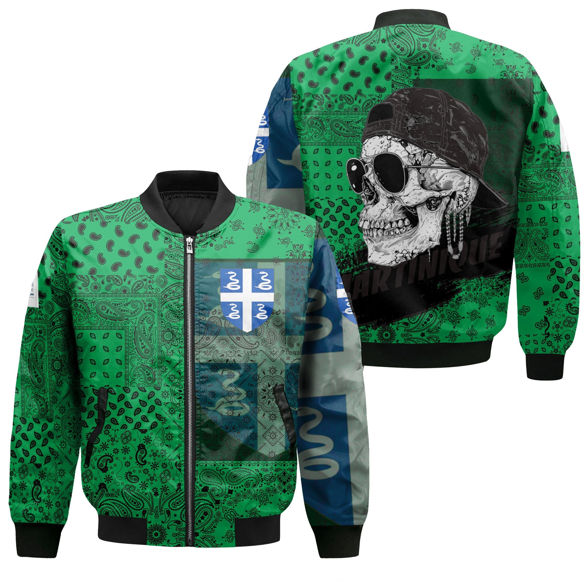 Martinique Bomber Jacket Paisley Flag And Skull Style 1