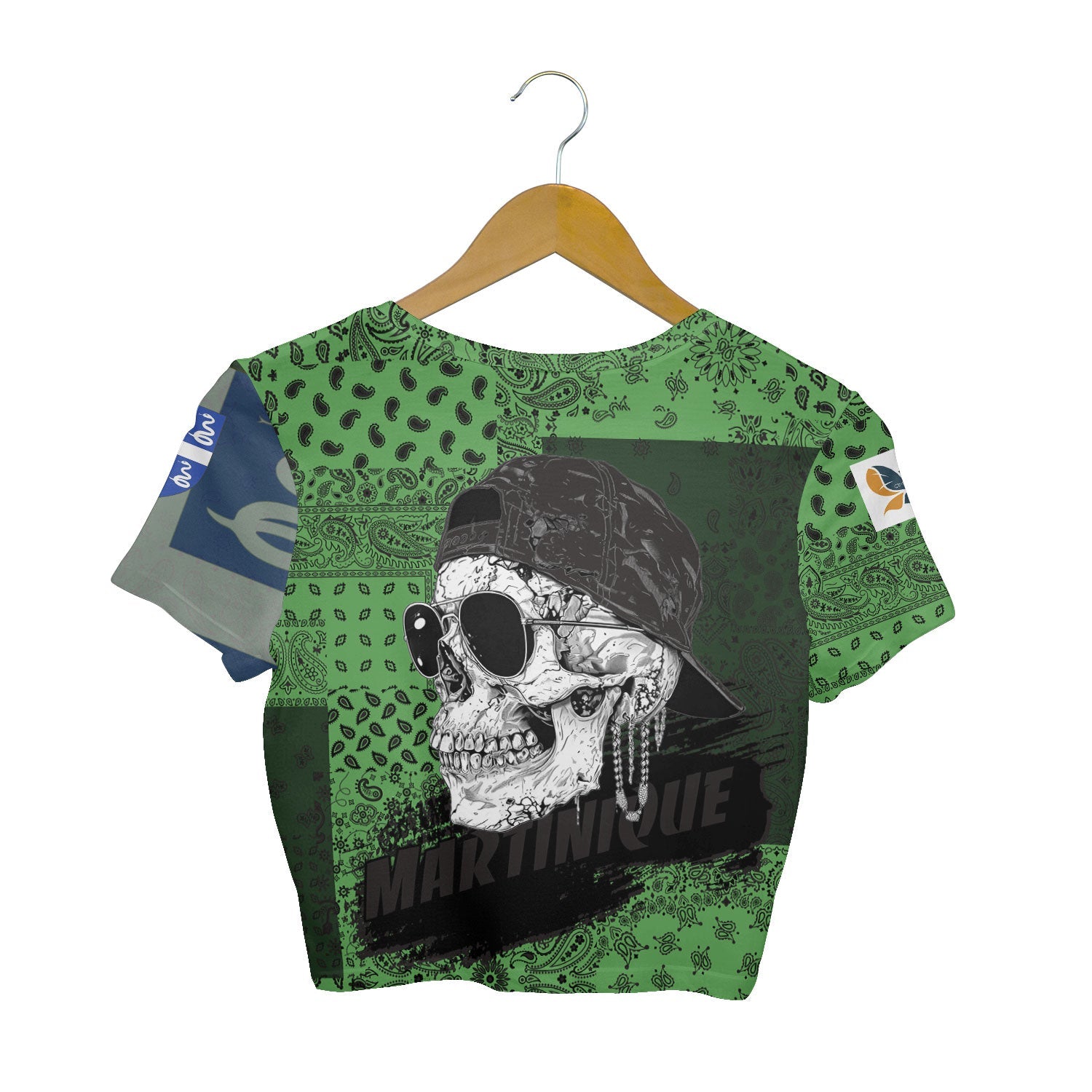 Martinique Croptop T Shirt Paisley Flag And Skull Style 2