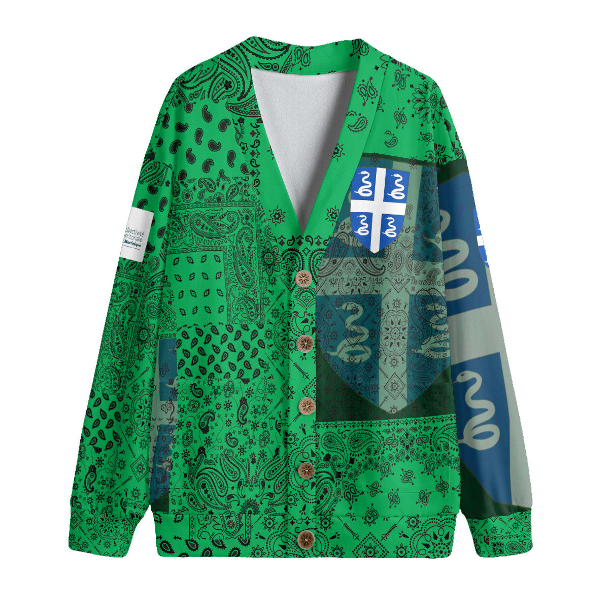 Martinique Fleece Cardigan Paisley Flag And Skull Style 1