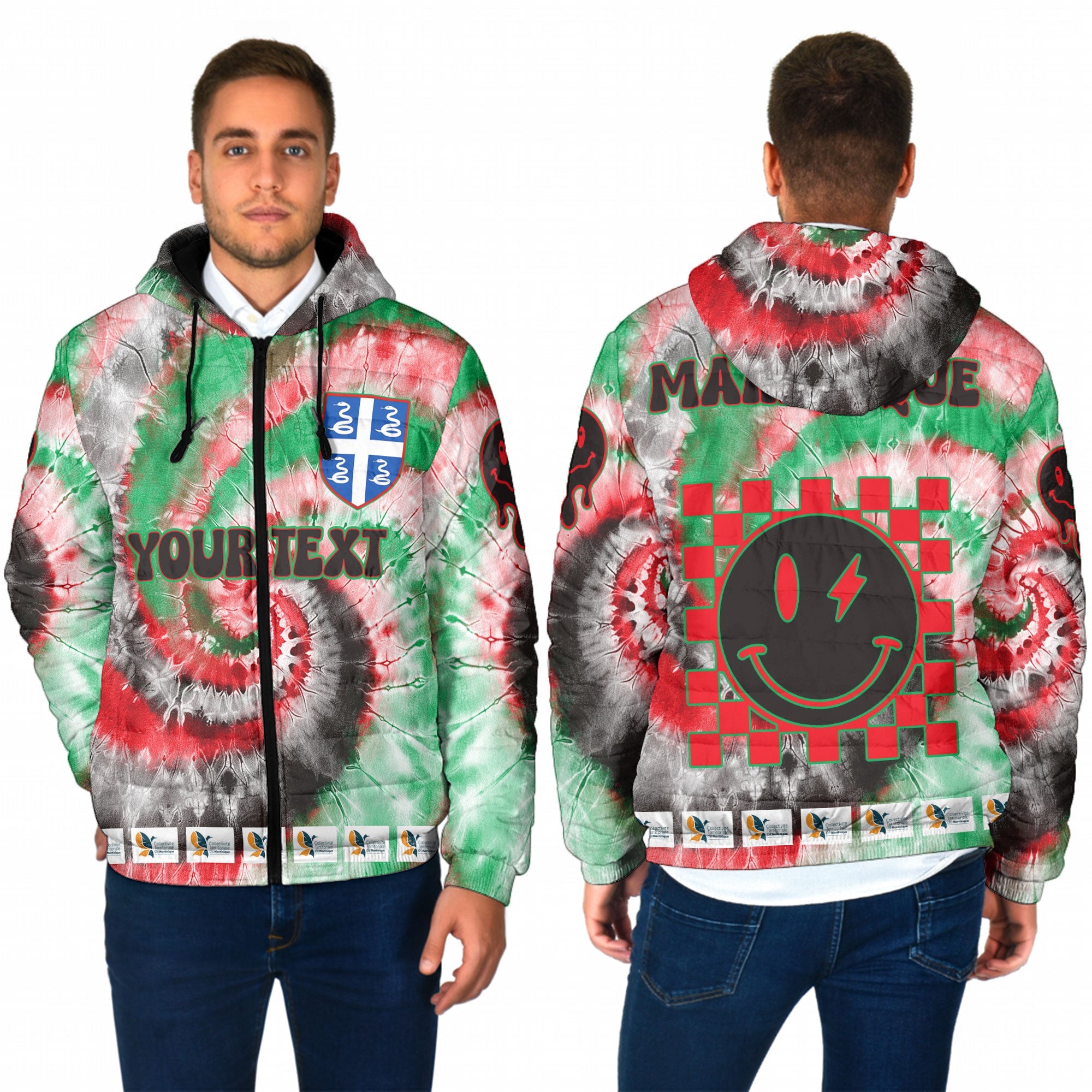 Martinique Men Hooded Padded Jacket Custom Tie Dye Style 1