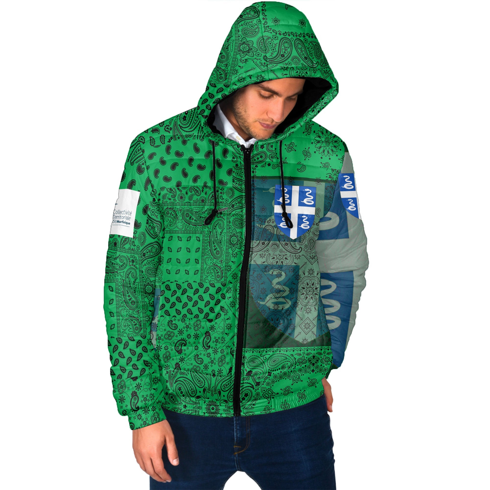 Martinique Men Hooded Padded Jacket Paisley Flag And Skull Style 2