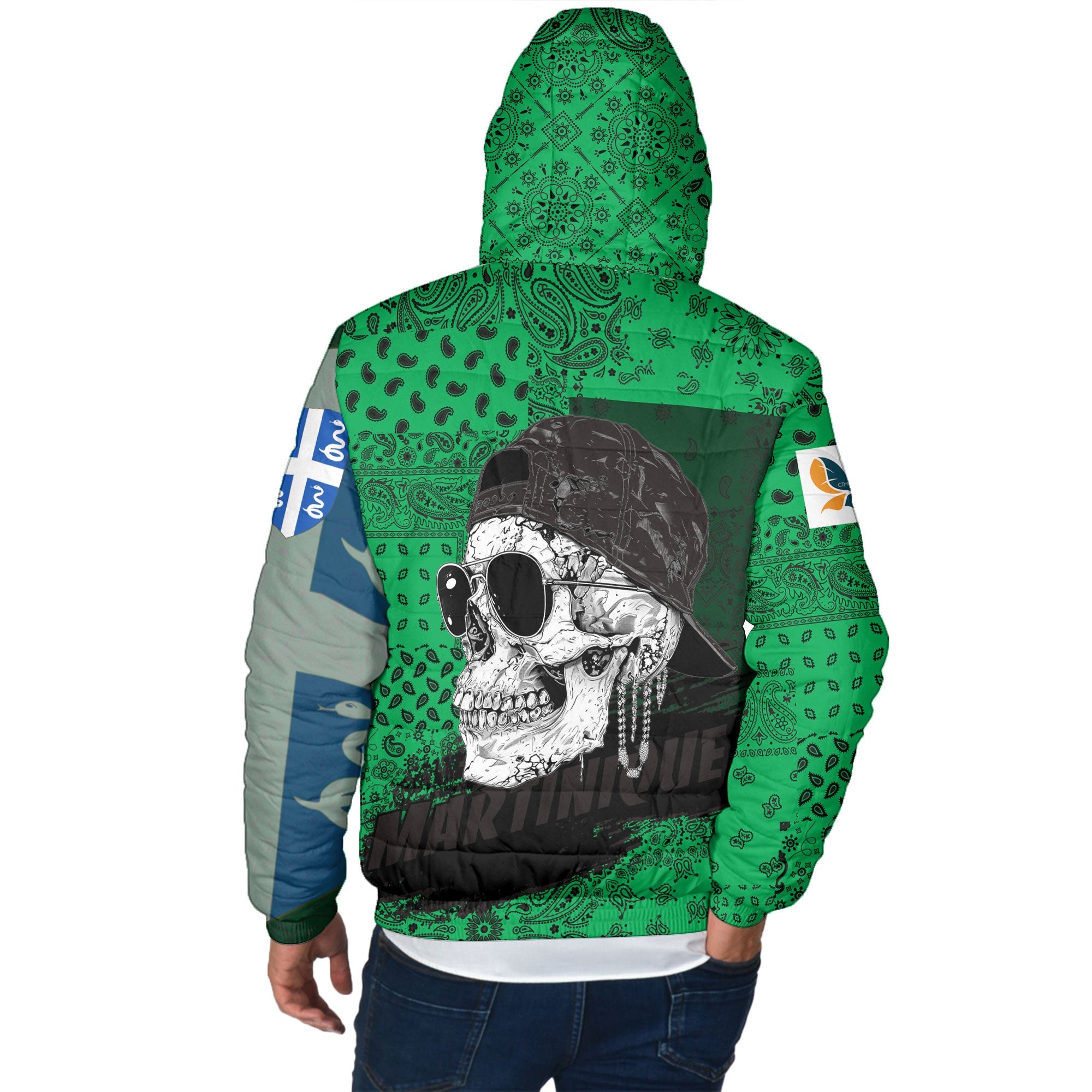 Martinique Men Hooded Padded Jacket Paisley Flag And Skull Style 3