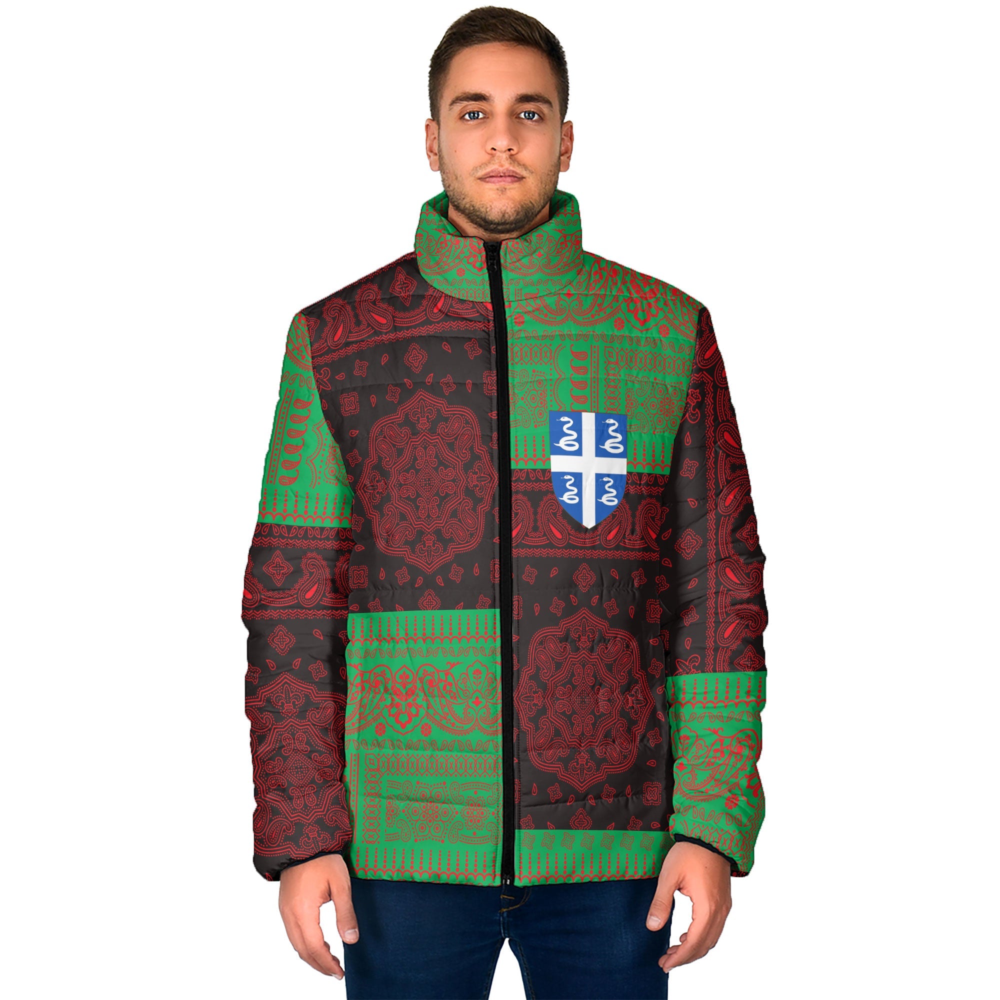 Martinique Men Padded Jacket Flag And Paisley Basic Style 1