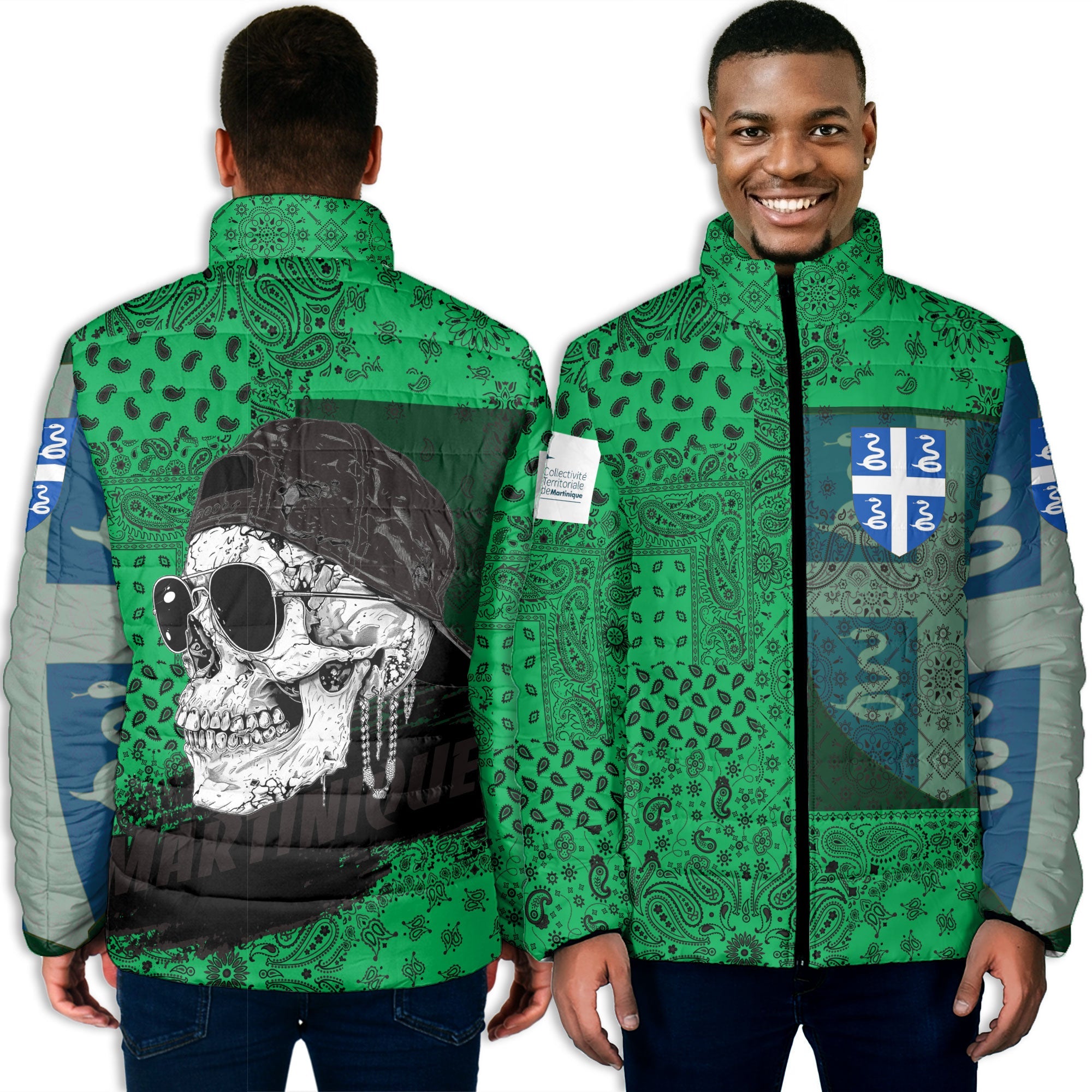 Martinique Men Padded Jacket Paisley Flag And Skull Style 3