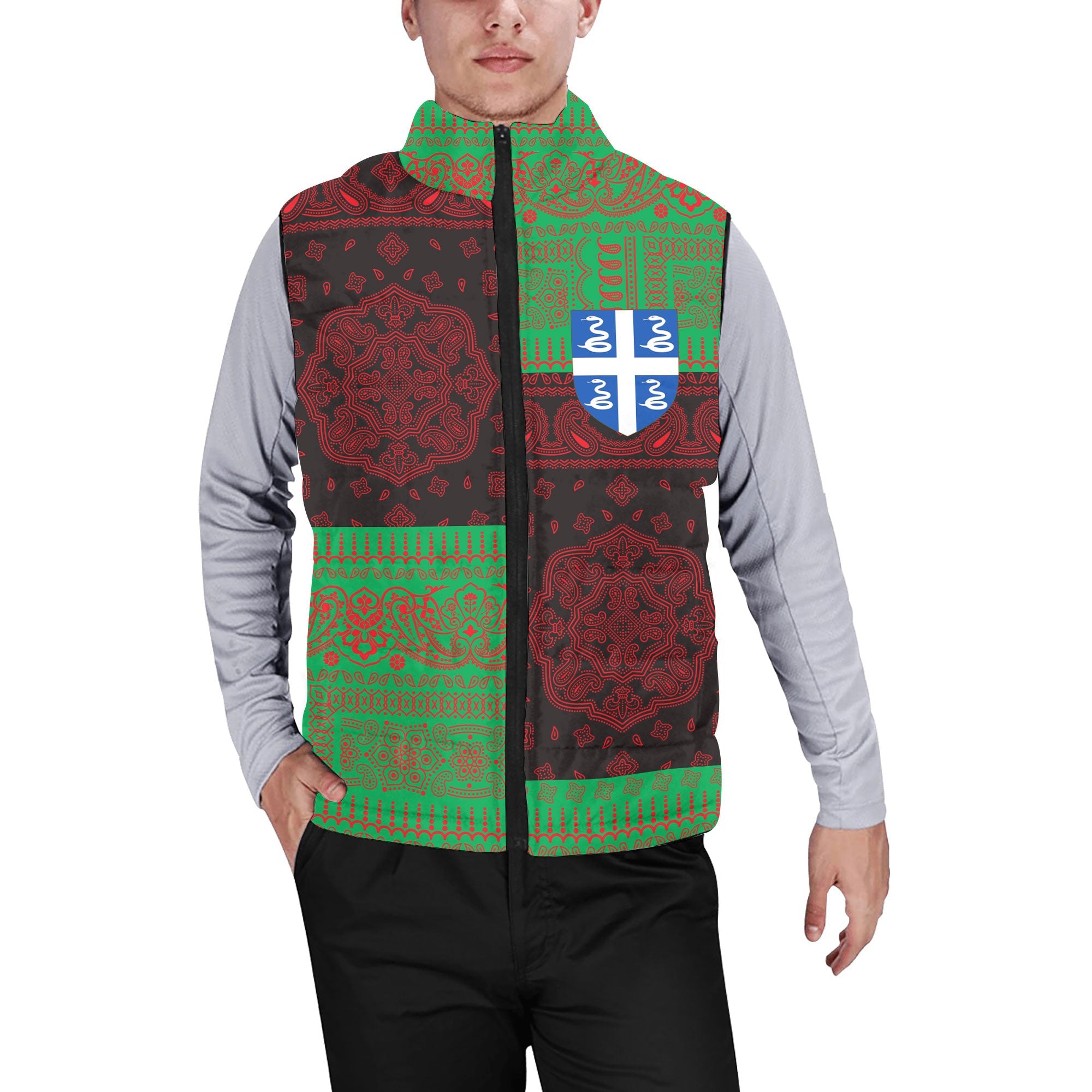 Martinique Men Padded Jacket Vest Flag And Paisley Basic Style 1