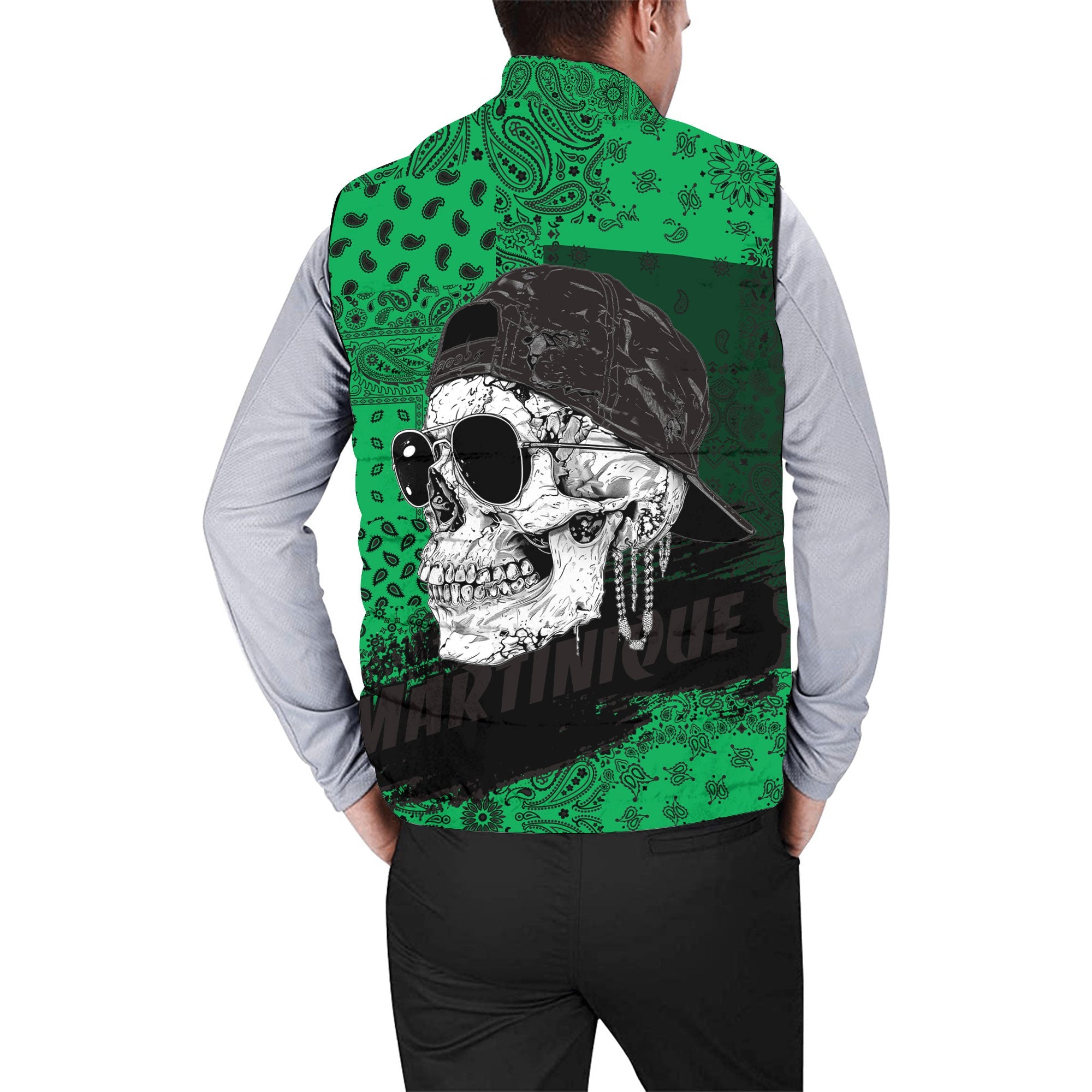 Martinique Men Padded Jacket Vest Paisley Flag And Skull Style 2