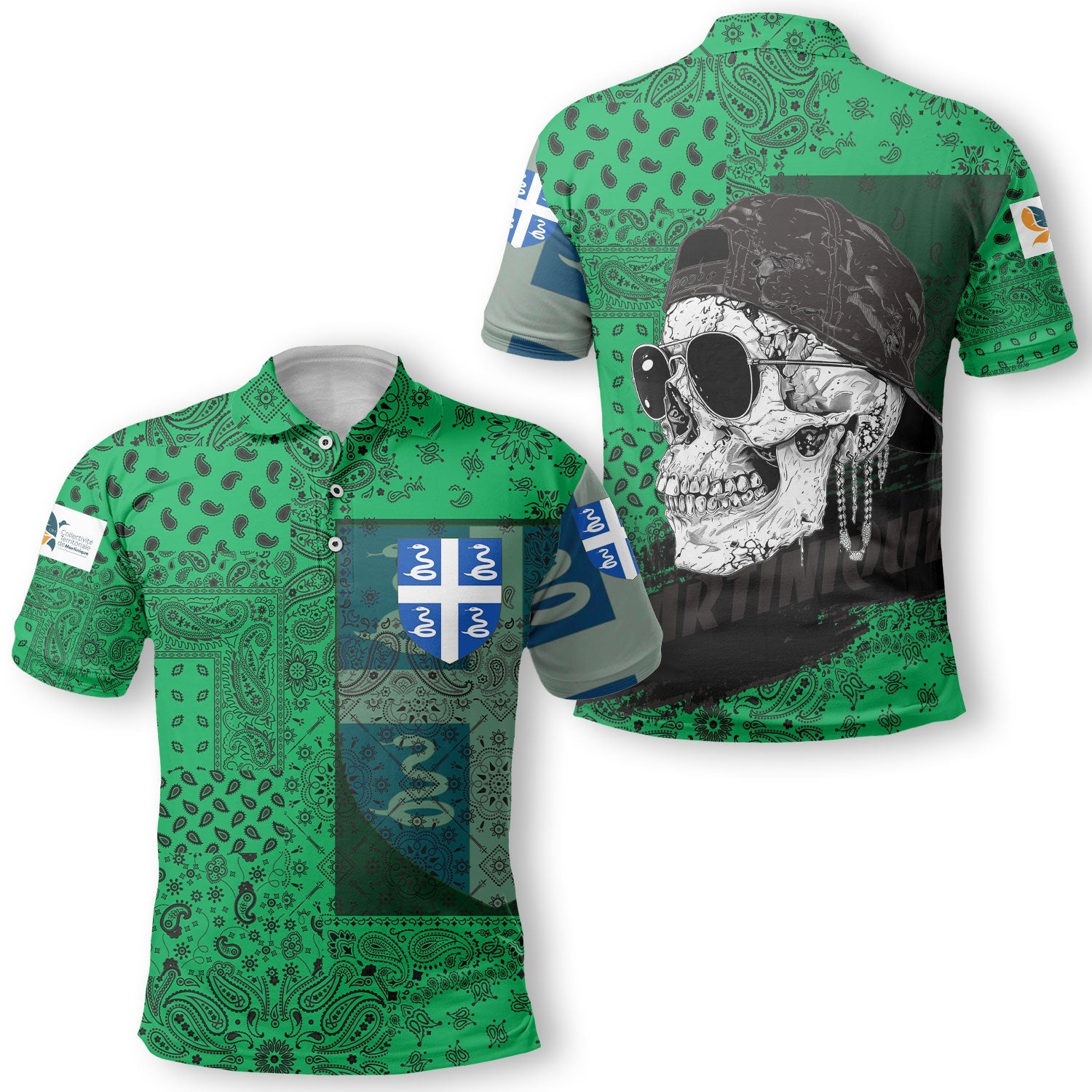 Martinique Polo Shirt Paisley Flag And Skull Style 1