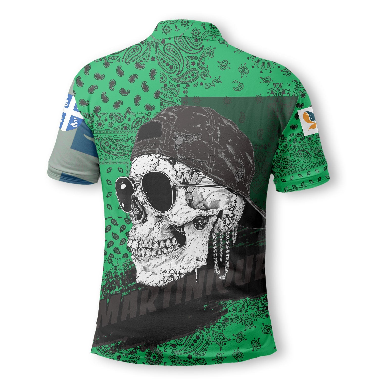 Martinique Polo Shirt Paisley Flag And Skull Style 3