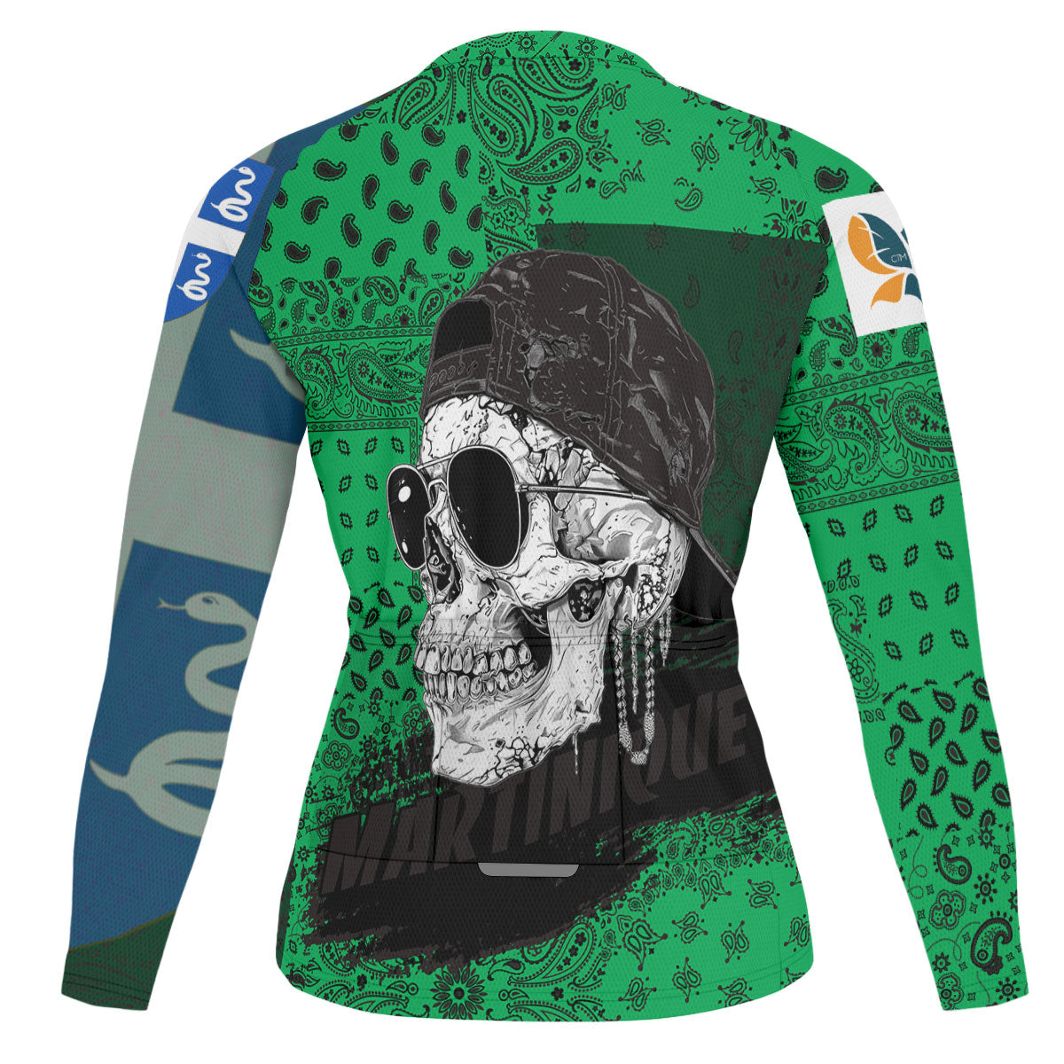 Martinique Raglan Men Cycling Jersey Long Sleeve Paisley Flag And Skull Style 2