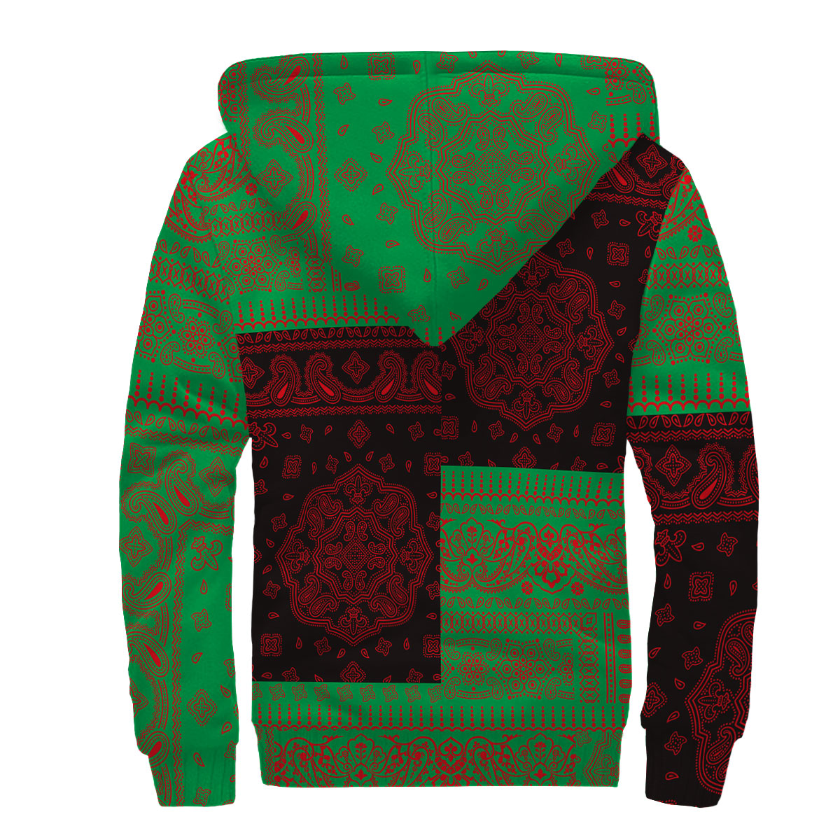 Martinique Sherpa Hoodie Flag And Paisley Basic Style 2