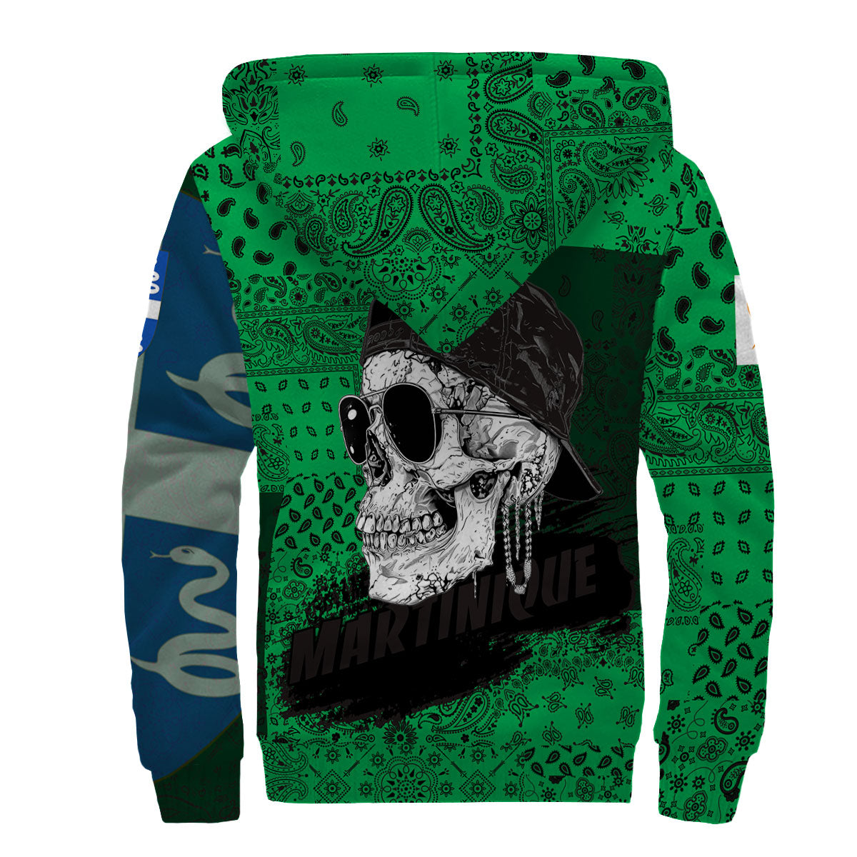 Martinique Sherpa Hoodie Paisley Flag And Skull Style 2