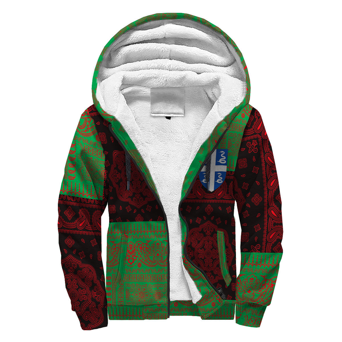 Martinique Sherpa Hoodie Flag And Paisley Basic Style 3