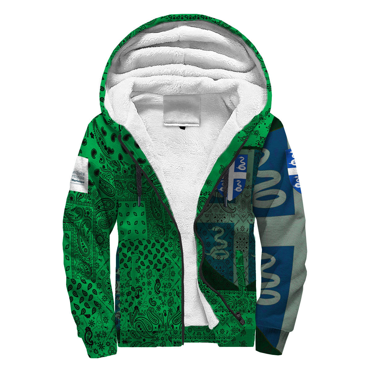 Martinique Sherpa Hoodie Paisley Flag And Skull Style 3